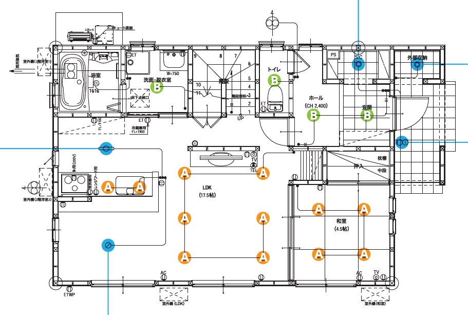 エラベール 照明プラン 1F 間取り図