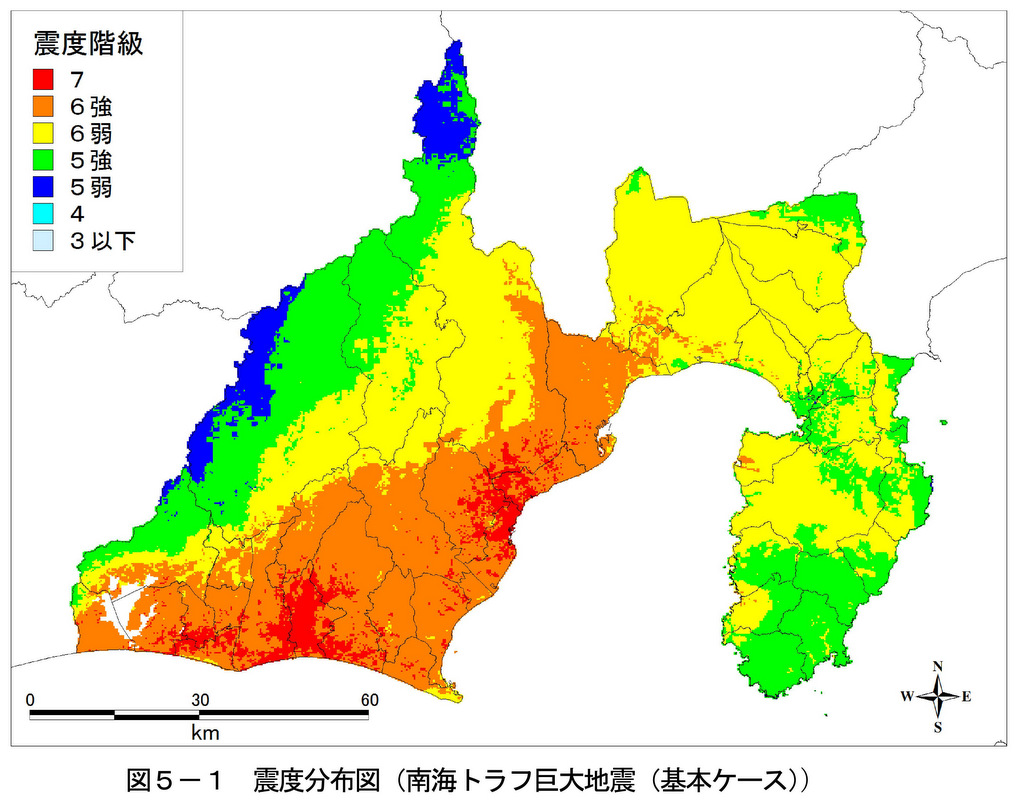 浜松市における南海トラフ巨大地震の震度予測